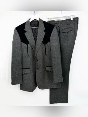 Circle S Western Dallas 2 pcs Suit Set Blazer Jacket & Pants Charcoal Sz 46L/40